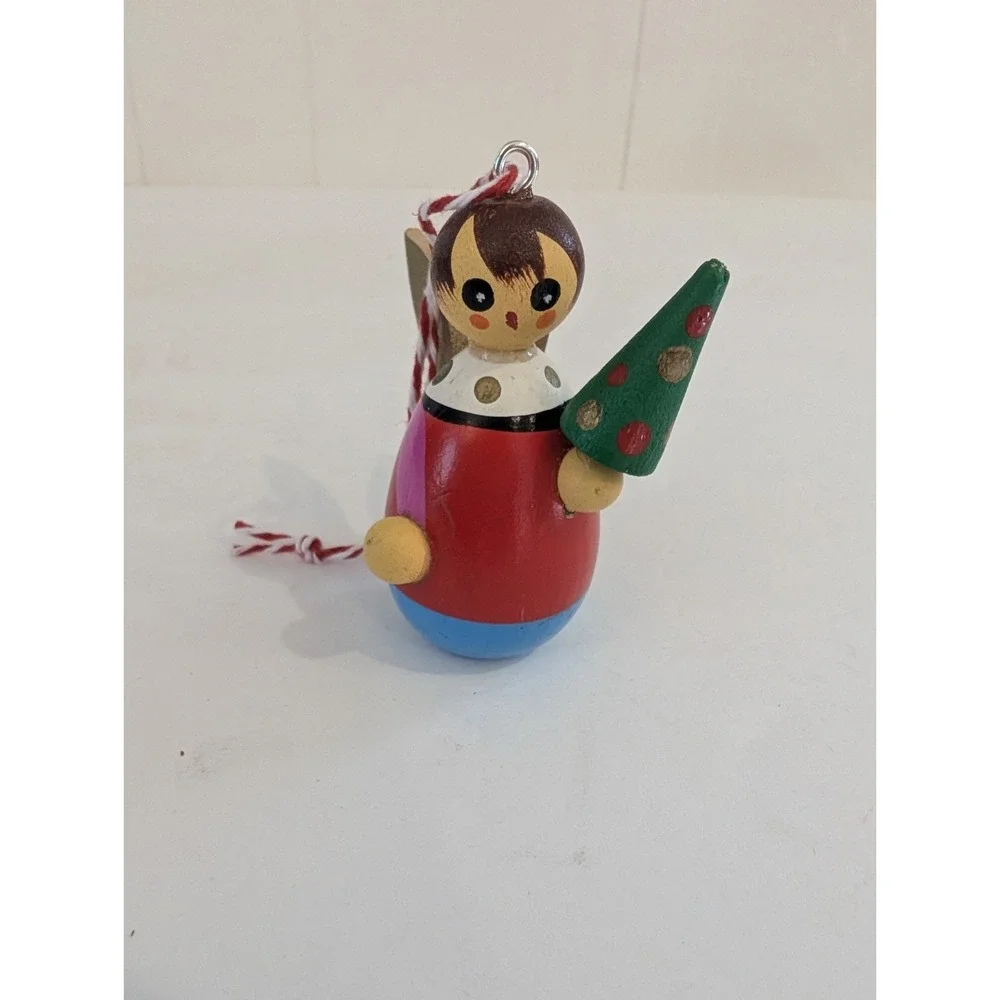 Vintage 1984 Wooden Kurt Adler Christmas Ornament Set Of 2 Barn Silo Angel Tree